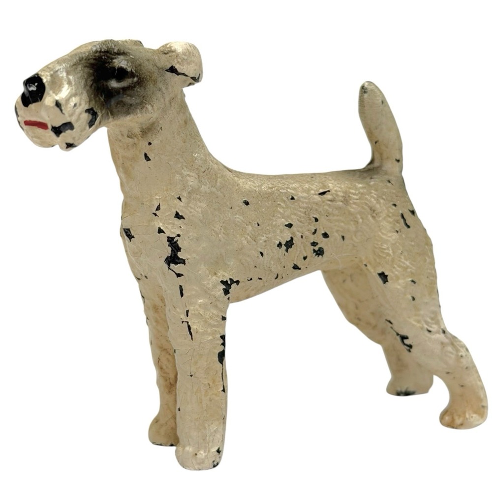 Vintage Cast Iron Schnauzer Dog Puppy Figurine Painted Collectable 2.75"